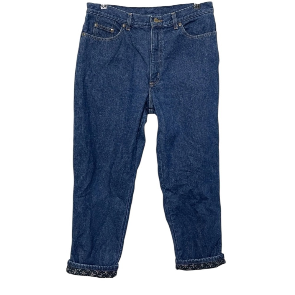 L.L. Bean Double L Relaxed Fit Flannel Lined Blue Jeans Size 14 Petite Cotton